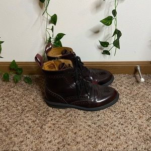 Maroon Brogue Wingtip Boots
